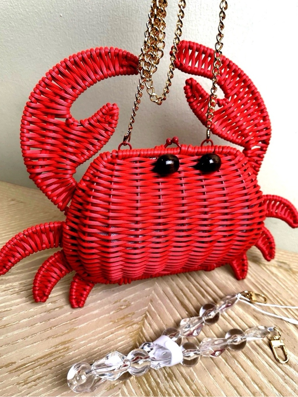 TOMMY BAHAMA RED CRAB WICKER WOVEN HANDBAG w 2 STRAPS - VIRAL TIK TOK - Picture 2 of 5